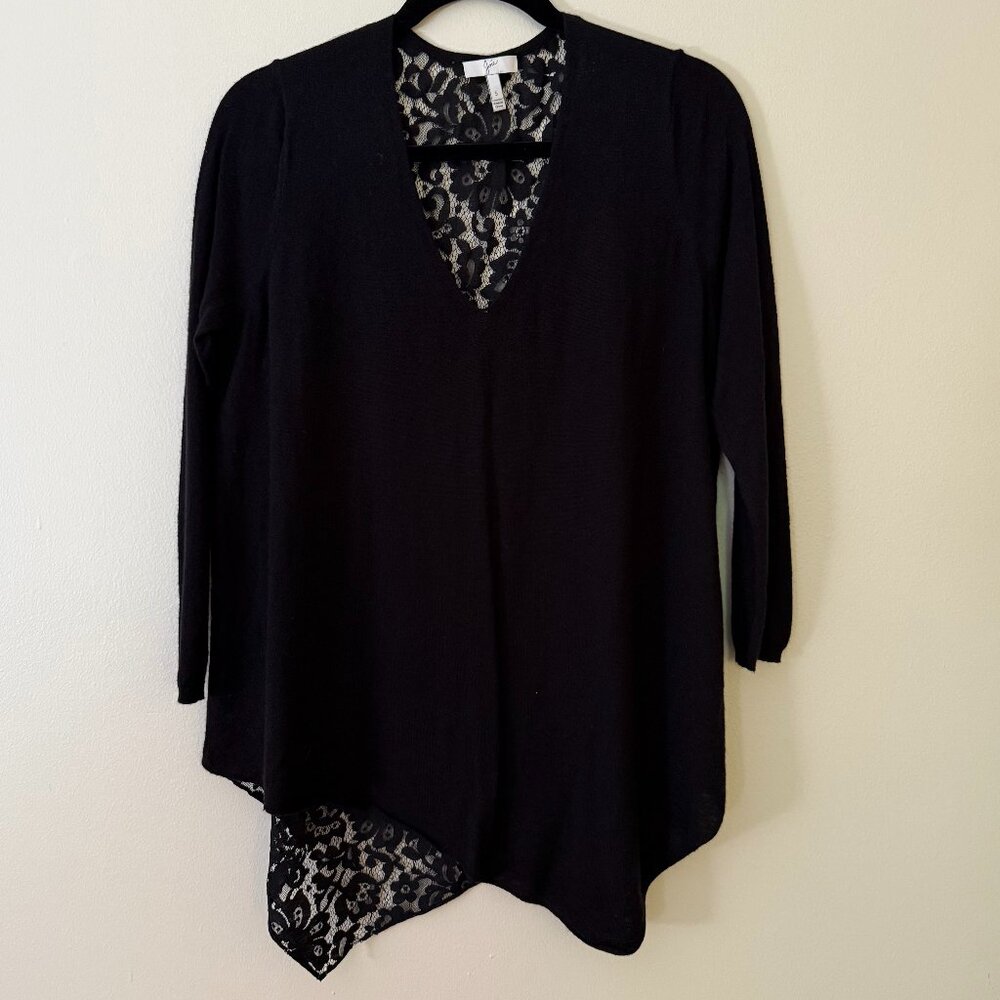 Joie Black V-Neck Lightweight Sweater with Lace Back Sz Small